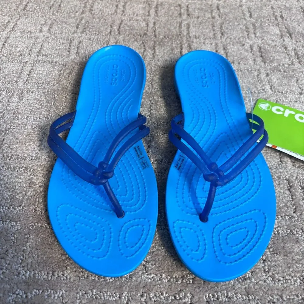 Crocs Isabella Flip Flop Womens 7 Blue Double Strap Thong Sandal Slip On Casual